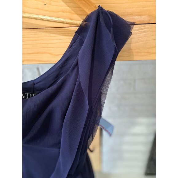 NEW Vera Wang Navy One-Shoulder Ruffle Slit Formal Gown Wedding Dress Size 2 - Picture 8 of 16